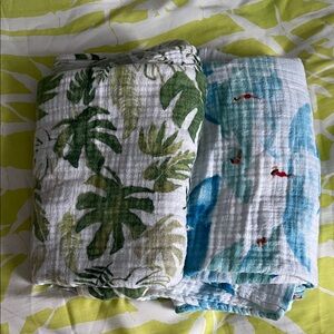 Little Unicorn Tropical Leaf and Surf Print muslin swaddle blankets